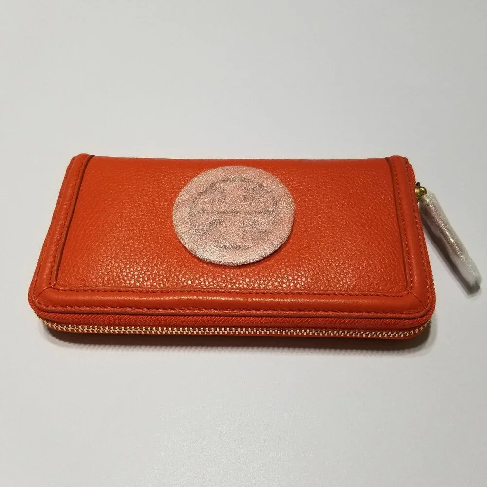 NWT Tory Burch Amanda Zip Continental Wallet Orange High-Quality Pebble‎ Leather